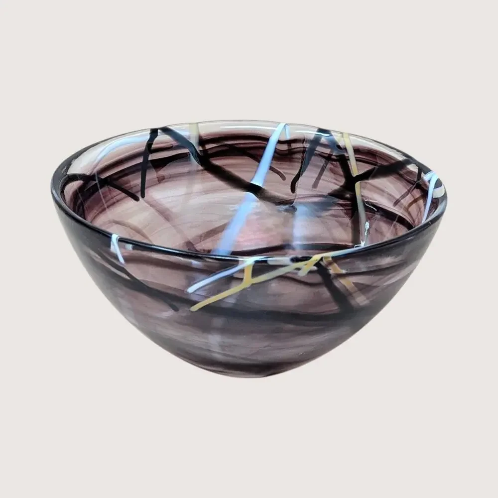 1990s Kosta Boda Art Anna Ehrner Contrast Line Minimalist Style Glass Bowl